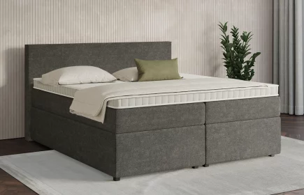 Mozart Boxspringbett Serie 7 Bach 180x200 mit Bettkasten Grober Stoff Schlamm H3/H3