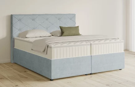 Mozart Boxspringbett Serie 5 Brahms 280x200 mit Bettkasten Feiner Stoff Pastellblau H3/H3 Königliche Matratze