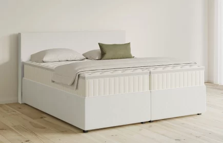 Mozart Boxspringbett Serie 5 Bach 240x200 mit Bettkasten Samt Crèmeweiß H2/H2 Königliche Matratze