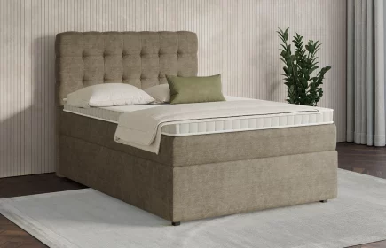 Mozart Boxspringbett Serie 7 Haydn 140x220 mit Bettkasten Feiner Stoff Taupe H3