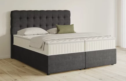 Mozart Boxspringbett Serie 5 Haydn 240x220 mit Bettkasten Feiner Stoff Anthrazit H3/H3 Königliche Matratze