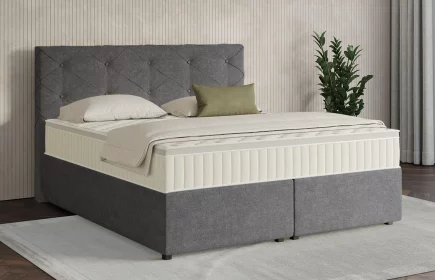 Mozart Boxspringbett Serie 7 Brahms 180x200 mit Bettkasten Grober Stoff Anthrazit H3/H3 Königliche Matratze