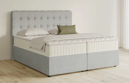 Mozart Boxspringbett Serie 5 Haydn 240x220 mit Bettkasten Feiner Stoff Silbergrau H3/H3 Königliche Matratze