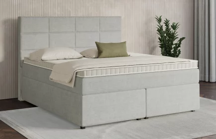 Mozart Boxspringbett Serie 7 Soler 180x200 mit Bettkasten Feiner Stoff Silbergrau H3/H2