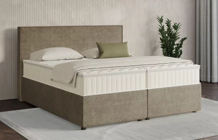 Mozart Boxspringbett Serie 7 Händel 280x200 mit Bettkasten Feiner Stoff Taupe H3/H2 Königliche Matratze