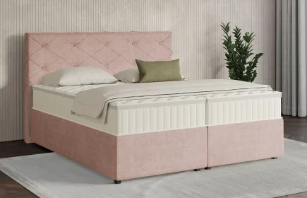 Mozart Boxspringbett Serie 7 Brahms 280x220 mit Bettkasten Feiner Stoff Rosa H2/H3 Königliche Matratze