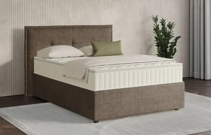 Mozart Boxspringbett Serie 7 Beethoven 120x210 mit Bettkasten Feiner Stoff Braun H3 Königliche Matratze