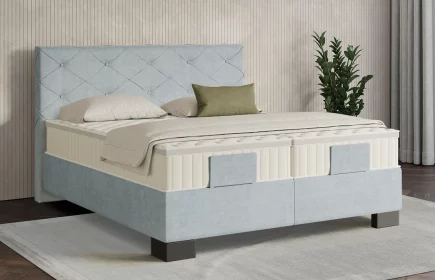 Mozart Boxspringbett Serie 7 Brahms 280x220 elektrisch Feiner Stoff Pastellblau H3/H3 Königliche Matratze