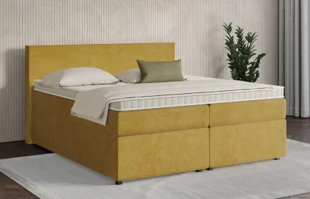 Mozart Boxspringbett Serie 7 Bach 200x200 mit Bettkasten Samt Goldgelb H3