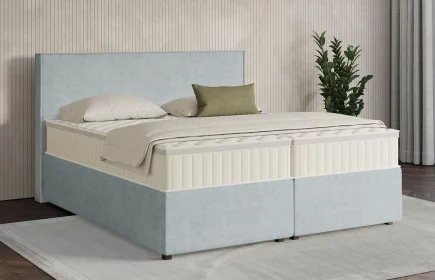 Mozart Boxspringbett Serie 7 Händel 240x200 mit Bettkasten Feiner Stoff Pastellblau H2/H4 Königliche Matratze