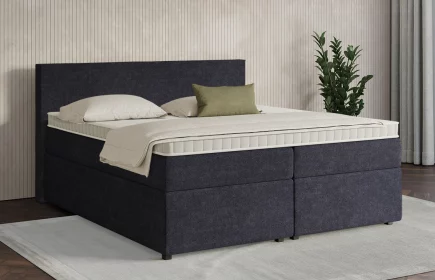 Mozart Boxspringbett Serie 7 Bach 200x210 mit Bettkasten Grober Stoff Dunkelblau H3