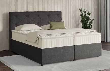 Mozart Boxspringbett Serie 7 Brahms 180x200 mit Bettkasten Feiner Stoff Anthrazit H2/H3 Königliche Matratze