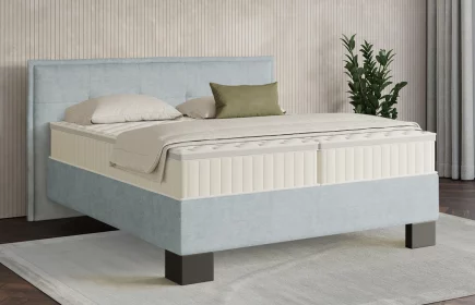 Mozart Boxspringbett Serie 7 Beethoven 160x200 Feiner Stoff Pastellblau H3/H2 Königliche Matratze