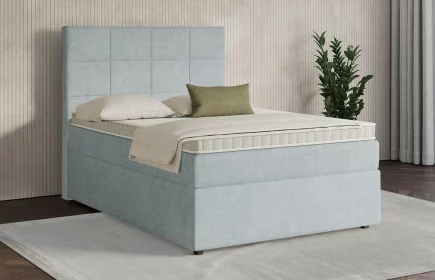 Mozart Boxspringbett Serie 7 Schubert 140x200 mit Bettkasten Feiner Stoff Pastellblau H3