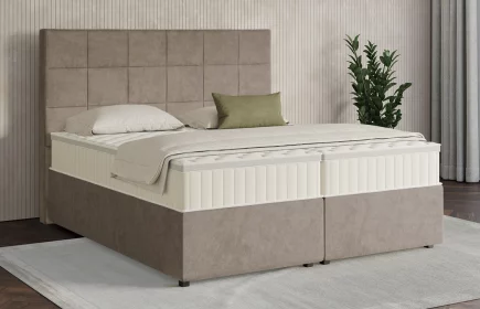 Mozart Boxspringbett Serie 7 Schubert 180x200 mit Bettkasten Samt Beigebraun H4/H3 Königliche Matratze
