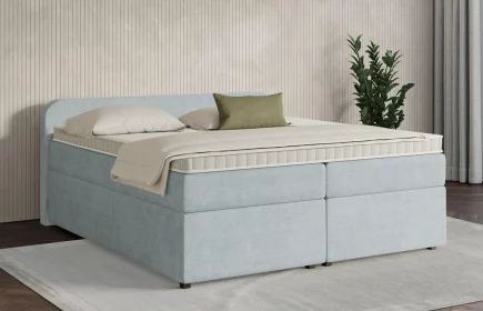 Mozart Boxspringbett Serie 7 Salieri 180x200 mit Bettkasten Feiner Stoff Pastellblau H2/H3