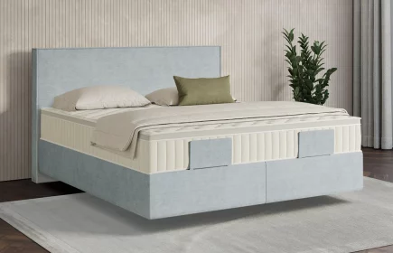 Mozart Boxspringbett Serie 7 Händel 180x220 elektrisch Feiner Stoff Pastellblau H3/H2 schwebend Königliche Matratze