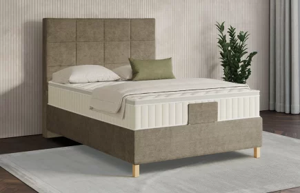 Mozart Boxspringbett Serie 7 Schubert 120x210 elektrisch Feiner Stoff Taupe H3 Königliche Matratze