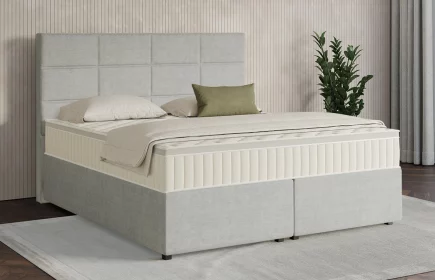Mozart Boxspringbett Serie 7 Soler 180x200 mit Bettkasten Feiner Stoff Silbergrau H3/H3 Königliche Matratze