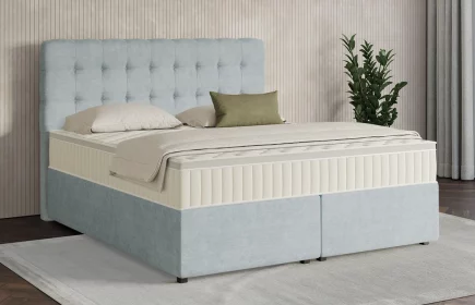 Mozart Boxspringbett Serie 7 Haydn 180x200 mit Bettkasten Feiner Stoff Pastellblau H4/H3 Königliche Matratze