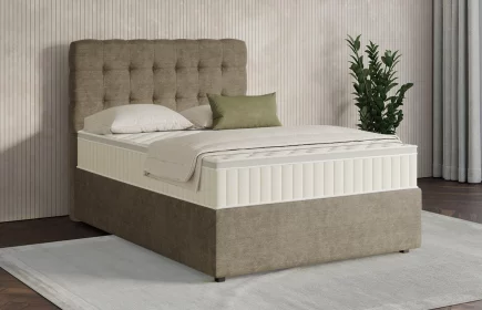 Mozart Boxspringbett Serie 7 Haydn 140x200 mit Bettkasten Feiner Stoff Taupe H3 Königliche Matratze