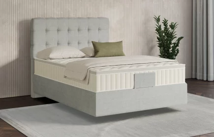 Mozart Boxspringbett Serie 7 Haydn 140x200 elektrisch Feiner Stoff Silbergrau H3 schwebend Königliche Matratze