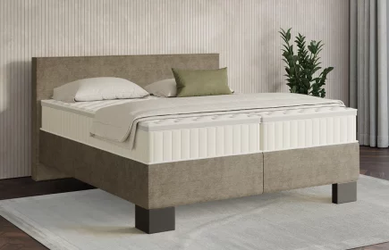 Mozart Boxspringbett Serie 7 Bach 200x200 Feiner Stoff Taupe H3 Königliche Matratze