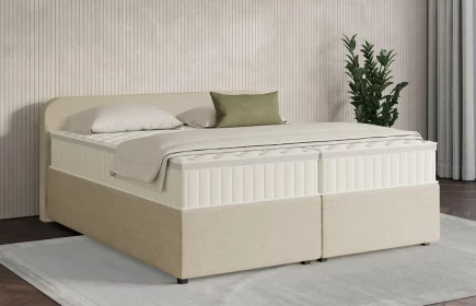 Mozart Boxspringbett Serie 7 Salieri 180x200 mit Bettkasten Grober Stoff Beige H4/H3 Königliche Matratze