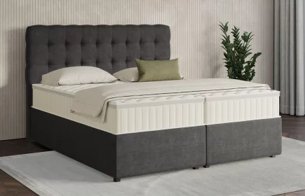 Mozart Boxspringbett Serie 7 Haydn 200x200 mit Bettkasten Feiner Stoff Anthrazit H3 Königliche Matratze
