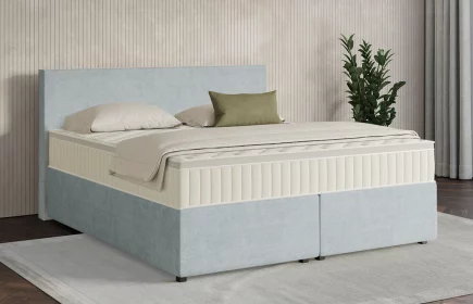 Mozart Boxspringbett Serie 7 Bach 180x200 mit Bettkasten Feiner Stoff Pastellblau H3/H3 Königliche Matratze
