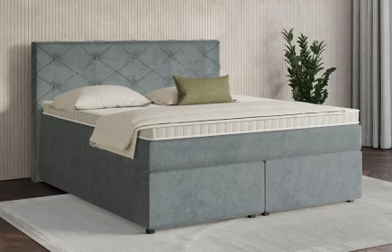 Mozart Boxspringbett Serie 7 Brahms 180x200 mit Bettkasten Samt Pastellblau H3/H2