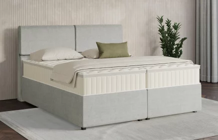 Mozart Boxspringbett Serie 7 Strauss 180x200 mit Bettkasten Feiner Stoff Silbergrau H4/H3 Königliche Matratze