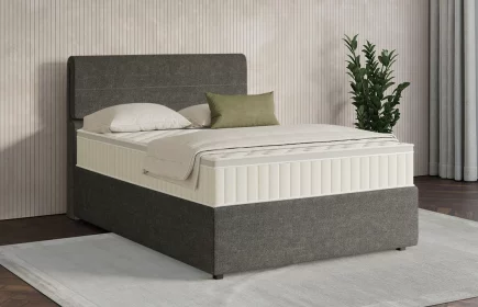 Mozart Boxspringbett Serie 7 Strauss 100x200 mit Bettkasten Grober Stoff Schlamm H3 Königliche Matratze