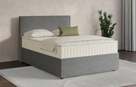 Mozart Boxspringbett Serie 7 Händel 140x200 mit Bettkasten Grober Stoff Grau H2 Königliche Matratze