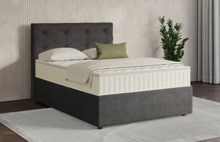 Mozart Boxspringbett Serie 7 Brahms 140x220 mit Bettkasten Feiner Stoff Anthrazit H3 Königliche Matratze