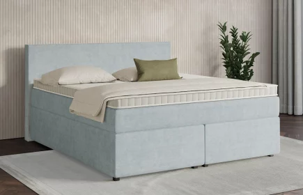 Mozart Boxspringbett Serie 7 Bach 180x200 mit Bettkasten Feiner Stoff Pastellblau H3/H4