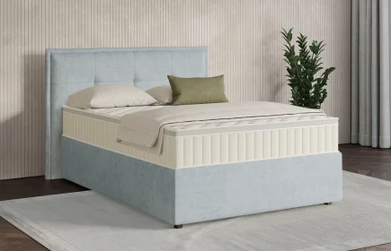 Mozart Boxspringbett Serie 7 Beethoven 120x200 mit Bettkasten Feiner Stoff Pastellblau H3 Königliche Matratze