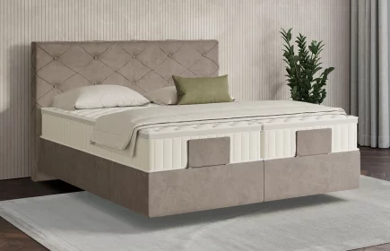 Mozart Boxspringbett Serie 7 Brahms 180x200 elektrisch Samt Beigebraun H2/H3 schwebend Königliche Matratze