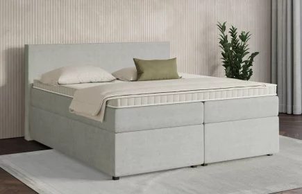 Mozart Boxspringbett Serie 7 Bach 180x200 mit Bettkasten Feiner Stoff Silbergrau H3/H3