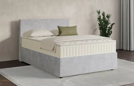 Mozart Boxspringbett Serie 7 Bach 140x200 mit Bettkasten Samt Hellgrau H3 Königliche Matratze
