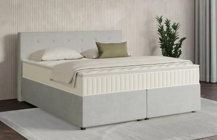 Mozart Boxspringbett Serie 7 Clementi 180x190 mit Bettkasten Feiner Stoff Silbergrau H3/H3 Königliche Matratze