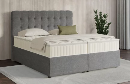 Mozart Boxspringbett Serie 7 Haydn 180x200 mit Bettkasten Grober Stoff Grau H3/H3 Königliche Matratze