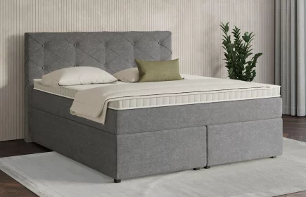 Mozart Boxspringbett Serie 7 Brahms 180x210 mit Bettkasten Grober Stoff Grau H4/H2
