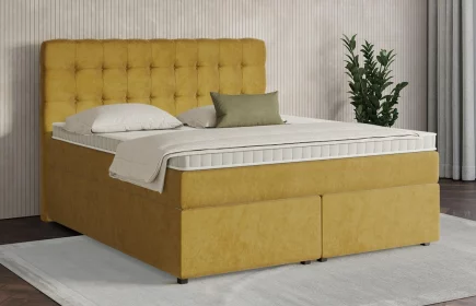 Mozart Boxspringbett Serie 7 Haydn 180x200 mit Bettkasten Samt Goldgelb H3/H3