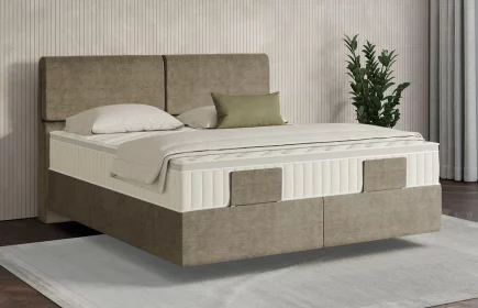 Mozart Boxspringbett Serie 7 Strauss 180x200 elektrisch Feiner Stoff Taupe H3/H3 schwebend Königliche Matratze