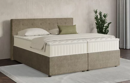 Mozart Boxspringbett Serie 7 Clementi 180x200 mit Bettkasten Feiner Stoff Taupe H2/H3 Königliche Matratze