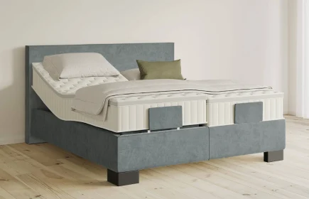 Mozart Boxspringbett Serie 5 Bach 180x200 elektrisch Samt Dusty Blues H3/H3 Königliche Matratze