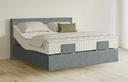 Mozart Boxspringbett Serie 5 Bach 180x200 elektrisch Samt Dusty Blues H3/H3 schwebend Königliche Matratze