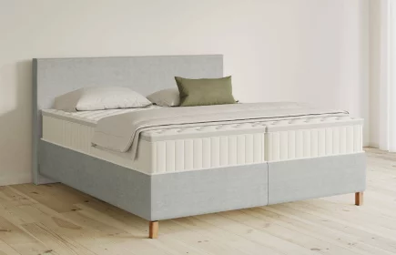 Mozart Boxspringbett Serie 5 Bach 180x200 Feiner Stoff Silbergrau H3/H2 Königliche Matratze