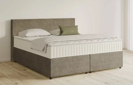 Mozart Boxspringbett Serie 5 Bach 180x200 mit Bettkasten Feiner Stoff Taupe H3/H4 Königliche Matratze